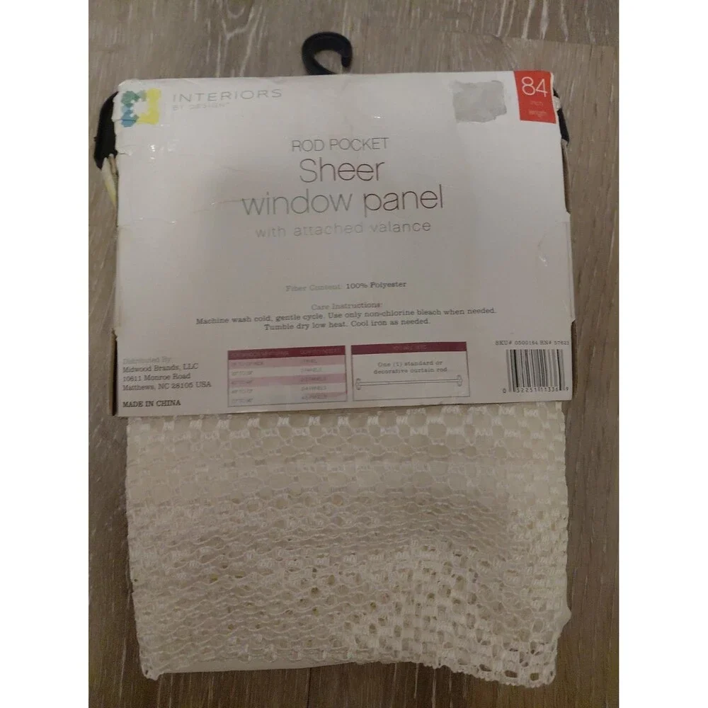 Interiors By Design Window Panels W/Valance 1pc  60”x84”each Polyester Sheer B9